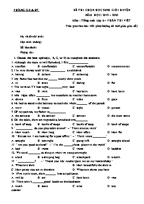 Đề thi chọn học sinh giỏi huyện môn Tiếng Anh Lớp 6 - Phần thi viết - Năm học 2019-2020